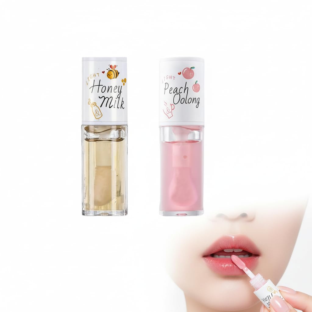 Crystal Jelly Moisturizing Lip Oil 2Pcs Hydrating Lip Gloss Set Plumping Lip Oil Moisturizing Lip Balm Long Lasting Lip Glow Oil Lip Care Tools (Clear, 2Pcs)