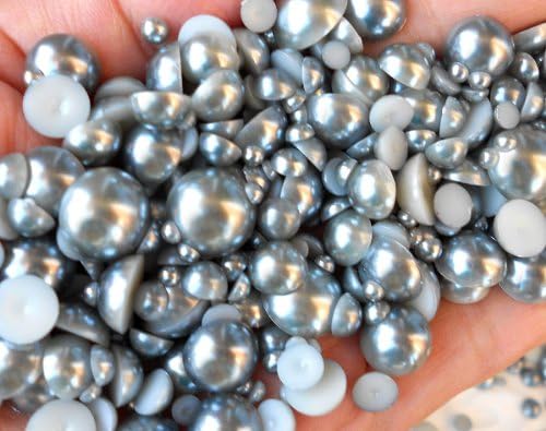 LOVEKITTY 800 pcs Mixed Sizes Flatback Pearl Cabochon for Crafting (Gray)