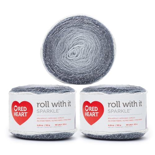 Red Heart Roll with It Sparkle Diamonds Yarn - 3 Pack of 150g/5.3oz - Acrylic B…