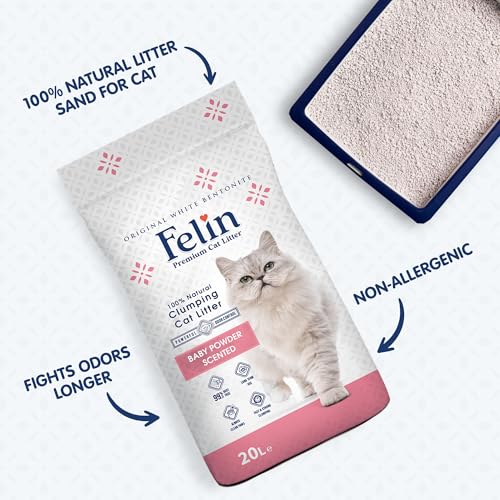 Teo Premium Pet Supplies Cat Litter 100% Natural Bentonite, Clumping 99.5% Dust Free, Forever Fresh, Pet-Friendly, Fighting with Odors Baby Powder Scented (20 L)