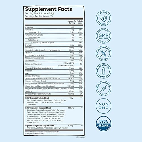 KOS Plant Based Protein Powder, Blueberry Muffin Organic Pea Protein