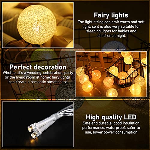 Guirnalda Luces Interior, 3.5M 20 LED Bolas de Algodón Batería, Guirnalda de Luces de Algodón, Cadena de Luces para Algodón Bola, Cadena de Luz LED Temporizador para Balcón, Fiesta, Boda, Decoración