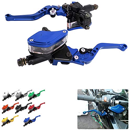 Aluminum 7/8" 22mm Motorcycle Dual Pump Hydraulic Handles Brake Clutch Levers Cylinder Master Reservoir Set For Ducati For Suzuki For Street Bike (Blue)