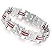 INBLUE Men's Stainless Steel Rubber Bracelet Link Wrist Silver Tone Red