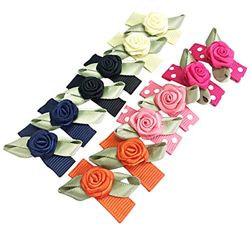 Hipgirl 6 Pairs 1.25 Inch Snap Hair Clips Rose Bow-Grosgrain Ribbon No Slip Grip Metal Barrettes for Girls Teens Toddlers Babies Children Kids Women Adults Beauty Accessories Assorted Color-g6