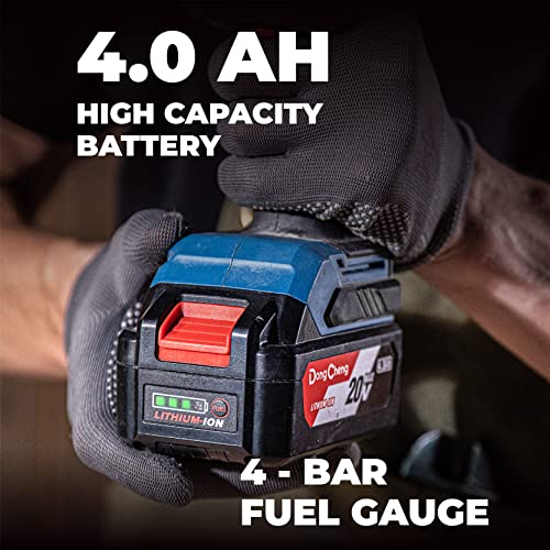 DongCheng 20V MAX Kabelloses, Bürstenloses, Kompaktes Einhand-Reciprosäge-Kit mit 4 Stück Klingen für Holz & Metall, 4,0Ah Lithium-Ionen-Akku und Ladegerät & Tragetasche, Modell# DCJF22