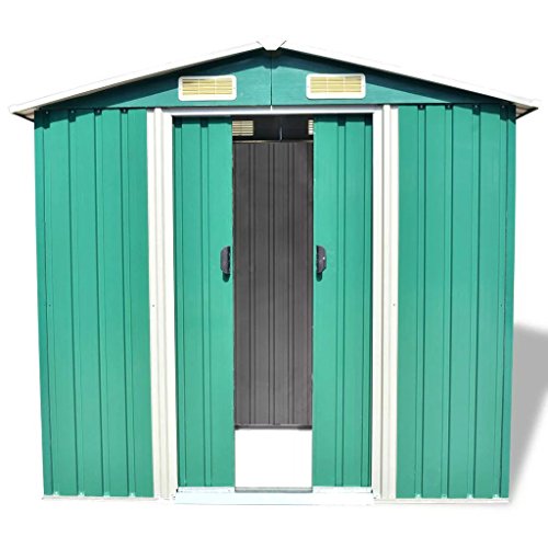 Tidyard Gerätehaus Gartenschuppen Geräteschuppen Metall Gartenhaus Outdoor Garten Aufbewahrung Schuppen aus Verzinkter Stahl 204 x 132 x 186 cm Grün – Bild 3