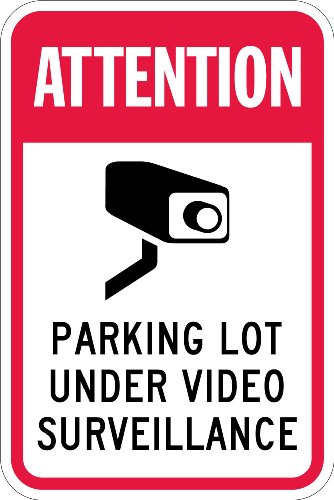 SmartSign - T1-1088-HI Attention - Parking Lot Under Video Surveillance Sign By | 12" x 18" 3M High Intensity Grade Reflective Aluminum , Black/Red on White