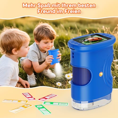 Ashfly Mobile Phone Digital Microscope for Children, 1080P HD 2.0 Inch Screen Pocket Microscope, Microscope LED Lights Connection to PC, Mini Microscope Outdoor Gifts for 4-12 Years, Blue