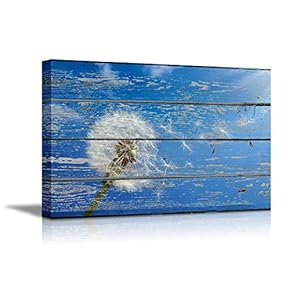 Canvas Prints Wall Art - Dandelion on Vintage Wood Board Background Stretched Canvas Wrap. Ready to Hang Rustic Home Decoration - 12x18 inches