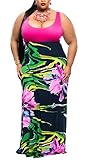 Wearlove Women's Plus Size Scoop Neck Sleeveless Tank Top Chevron Zig Zag Stripe Maxi Dress (XXX-Large, rose1)