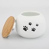 Fermus Memorial Pet Ashes Urn for Small Animal, Ceramics Memorial Keepsake Urns for Cats and Dogs (White Ceramics with Bamboo Lid)