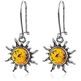 Dark Amber Sterling Silver Sun Hook Small Earrings