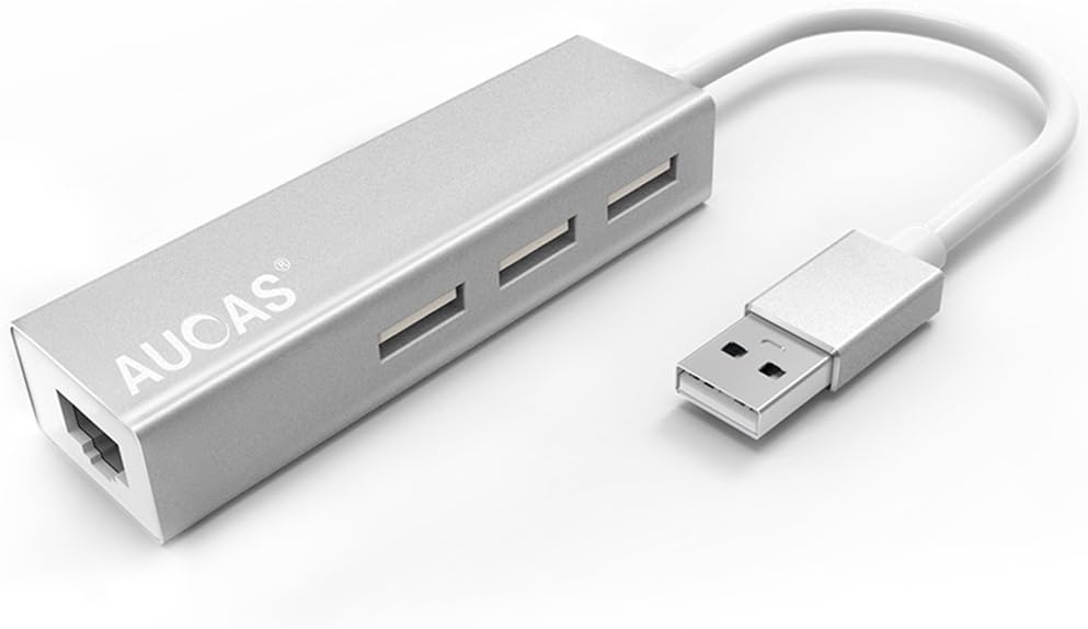 RJ45 Ethernet Adapter with USB 2.0/3.0 to Gigabit Wired Ethernet Network Adapter -USB to Ethernet Lan Card Adapter (3 Port 100Mbps USB2.0 Aurora Silver)