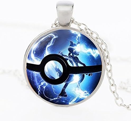 JewelryX - Silver Plated Pokemon Go Ball Pokeball Cabochon Glass Charm Pendant Chain Necklace Fashion Women Men #14