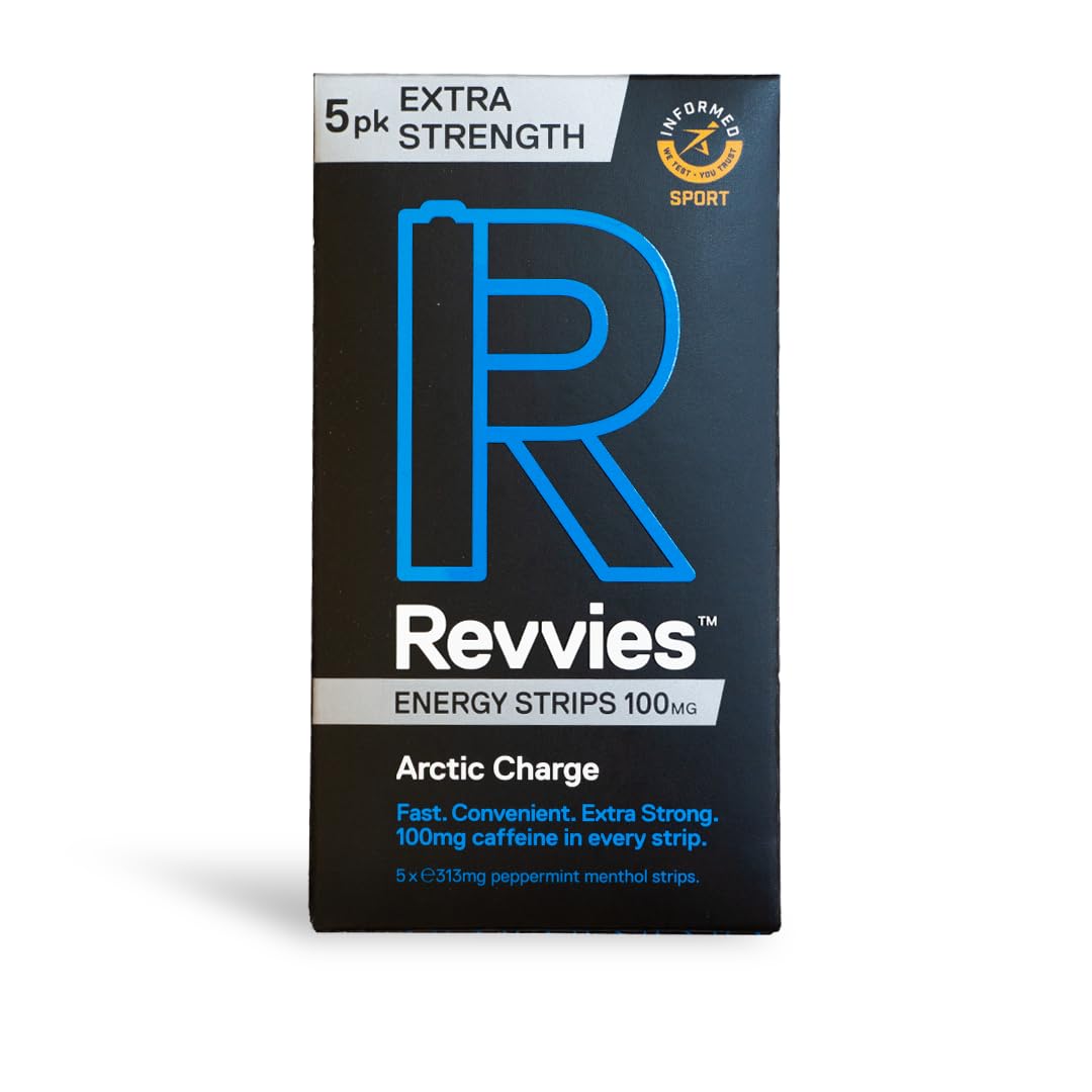 Revvies Extra Strength Energy Strips | Mint | 100mg of Caffeine per Strip | Suitable Pro Athletes | Instant Boost | 25 Strips | Vegan | Gluten Free