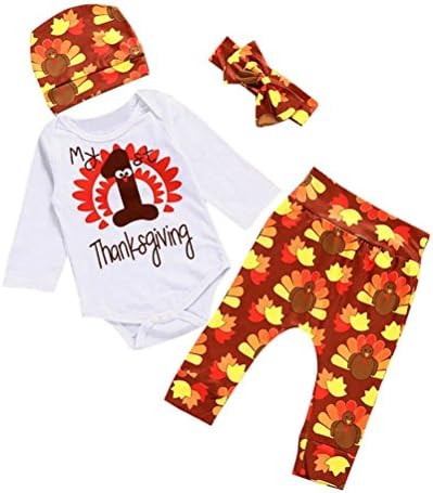 YCXZTC 4 Piece Baby My First Thanksgiving Newborn Kids Outfits Clothes Romper+Pants+Hat+Headband Set (18-24M, Yellow)