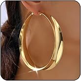 Chunky Gold Earrings Large Hoop Earrings for Women Lightweight Wide Flat Hoops Big Earrings for Women 70`80`s Jewelry