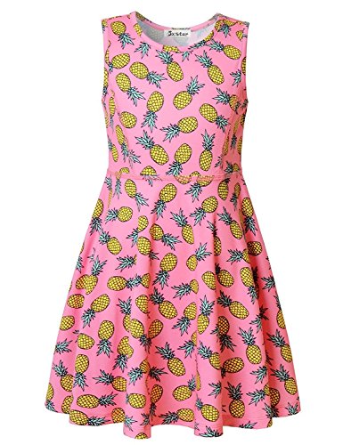 Jxstar Girl's Dress, Skater Dress, Fruit Pattern Dress, Fruit Rainbow Dress, Summer Sleeveless Dress