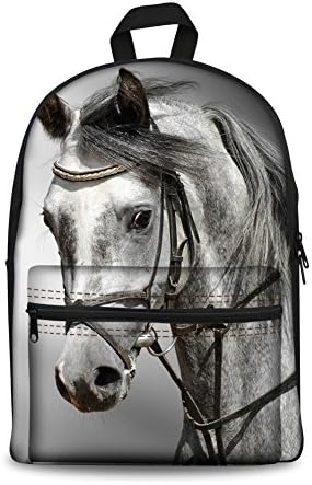 Horse Print Laptop Bag Rucksack Canvas School Backpack for Kids Adult Teens