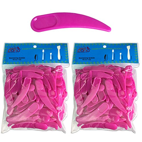 Pana Brand 200 Pieces Disposable Makeup PINK Curve Boomerang Spatula Cosmetic Skin Care Facial Cream Mask Spatula for Mixing and Sampling