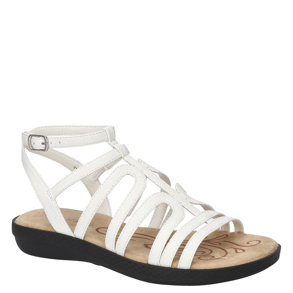 Easy Street Women’s Daylily Flat Sandal, White Matte Snake, 9.5