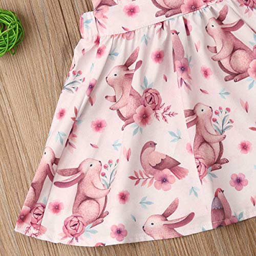 Toddler Baby Girl Easter Clothes Floral Ruffle Fly Sleeve Bunny Print Princess Dress Girls Summer Outfit (Floral, 90 (1-2Years))