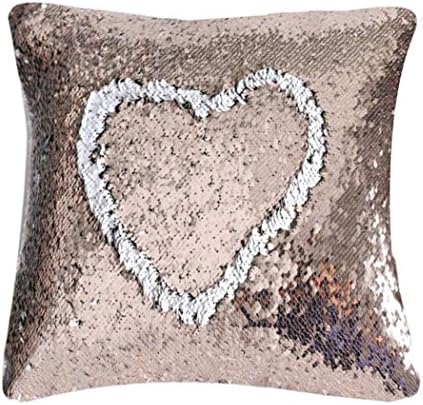 USONG Mermaid Pillow Case Magical Color Changing Reversible Sequin Throw Cushion Cover 16 x 16 (Champagne&White)