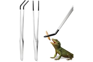2 Pcs Silvery Reptile Feeding Tongs with Rubber Tip Straight & Curved Head Design for Aquarium & Terrarium