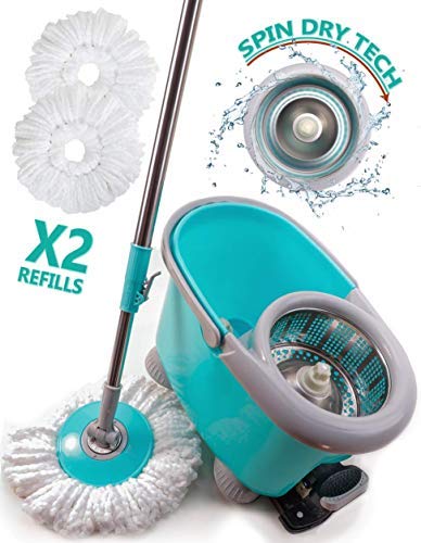 Shoof Spin Mop & Bucket Floor Cleaning System Industrial & Home Cleaning Supplies – 360° Stainless Steel Spin Mop Pole