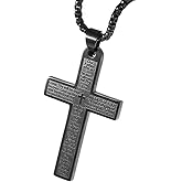 OEMOO Stainless Steel Cross Necklace, Lord's Prayer Cross Pendant Necklace with 24" Hip Hop Chain, Stainless Steel Jewelry for Men Women, Religious Gift