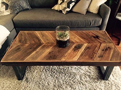 Reclaimed Wood Chevron Coffee Table with Tubular Steel Legs