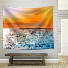 Sunset on Open Sea - Beautiful Sunset at Dusk - Fabric Wall Tapestry Home Decor - 51x60 inches