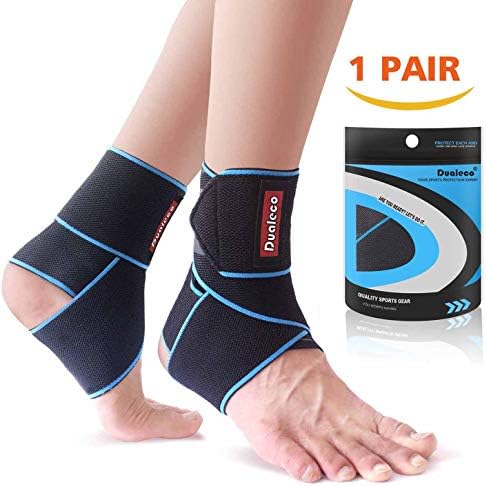 Ankle Brace 1 Pair,Adjustable Ankle Brace Support for Women/Men/Kids, Elastic Compression Ankle Wrap, Lace Up Ankle Brace Support for Sprained Ankle, Achilles Tendon, Sports, Running by Dualeco