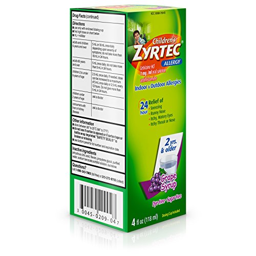 Zyrtec 24 Hr Children’s Allergy Syrup with Cetirizine, Dye & Sugar