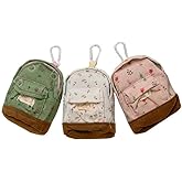 Leadigol Backpack Style Key Chain Coin Purse Pouch, Canvas Wallet Keys Bag Mini Floral Design Zipper Bags Small Wallets Mini Backpack Pendant Coin Purse Key Chain Change Purse