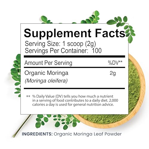 ORGANIC MORINGA POWDER, SINGLE ESTATE, FRESHLY GROUND COLOMBIAN MORINGA, USDA ORGANIC, NON-GMO, GLUTEN FREE IN A RESEALABLE POUCH FOR SMOOTHIES, LATTES, COOKING, 7 OZ (200 G), 100 SERVINGS