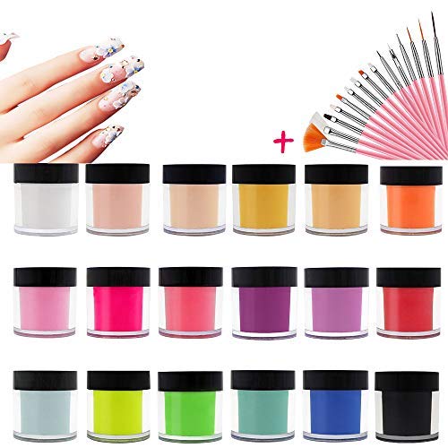 Acrylic Powder, 18 Colors Acrylic Powder Set for Nail Art 3D DIY Tips