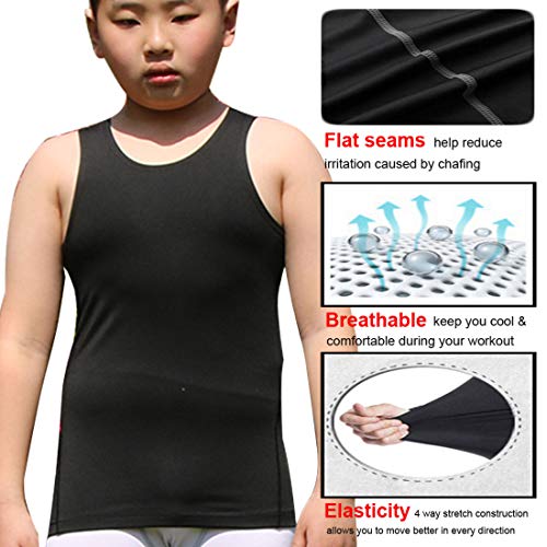 Youth Boys' Compression Vest Athletic Sleeveless Undershirt Cool Dry Tank Top - Thumbnail 4