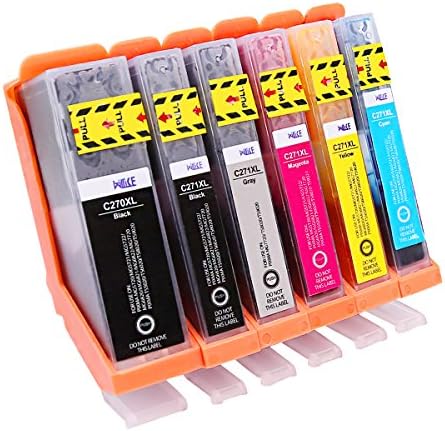 6 Pack Compatible Ink Cartridge Replacement for Canon PGI-270XL and CLI-271XL (1 Large Black, 1 Small Black, 1 Cyan, 1 Magenta, 1 Yellow, 1 Gray)