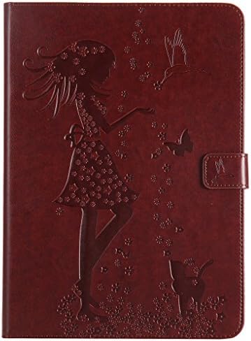 LYO New iPad 9.7 Inch 2017 Case, [Card Slots/Cash Packet] Girl Cat Emboss PU Leather Folio Wallet Stand Shell Flip Case Cover for Apple New iPad 9.7 Inch 2017 Tablet - Brown