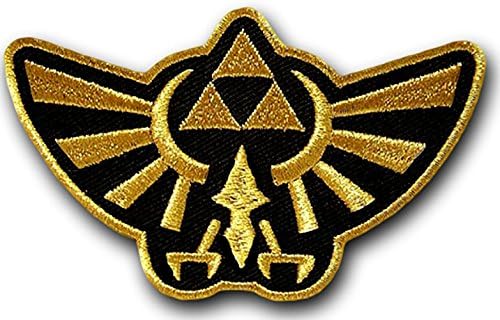 [Single Count] Custom and Unique (4.0 X 2.5 Inch) The Legend of Zelda Triforce Crest Iron On Embroidered Applique Patch {Gold and Black Colors}