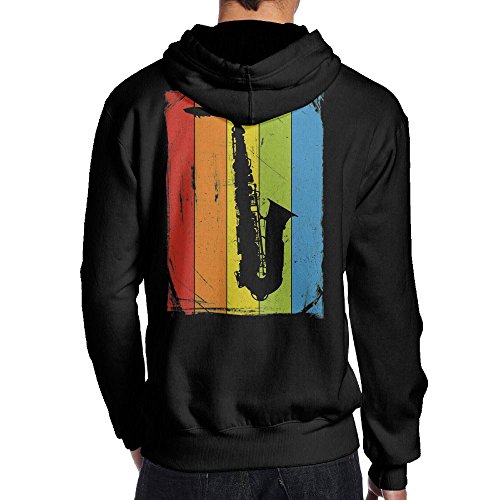ZhiqianDF Rainbow Saxophone Men's Pullover EcoSmart Fleece Hooded Sweatshirt Black XL
