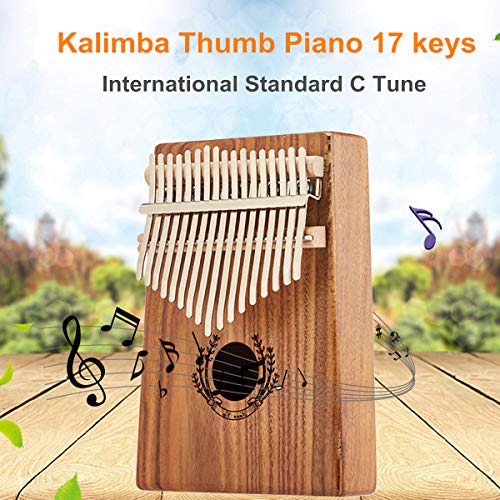 Kalimba Thumb Piano 17 Keys Acacia KOA Wood Musical Instrument Toy with Portable Carry Bag Tuning Hammer Instruction Book Cloth Mbira Hand Finger Piano for Beginner Kids Children Adults Music Lover