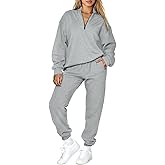 Aleumdr Women 2 Piece Outfits Sweatsuit Oversized Half Zip Pullover Long Sleeve Sweatshirt Jogger Pants Set with Pockets