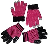 N'Ice Caps Girls Magic Stretch 2 Pair Pack Novelty Gloves (4-14yrs, fuchsia/black/silver)