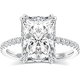 PAFIDDY 4.5 Carat Radiant Cut Lab Created Moissanite Engagement Ring for Women, D Color VVS1 Sterling Silver Promise Ring with Pavé Band