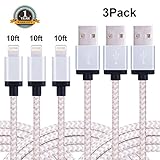 iPhone Charger, Calegoo 3 Pack 10FT Braided Lightning to USB Charger Cable, Compatible with iPhone 7/ 7Plus/ SE/ 6/ 6s /6 Plus/ 6s Plus/ 5s/ 5c/ 5/ iPad Air/ Mini/ iPod Nano/ Touch (Champagne)
