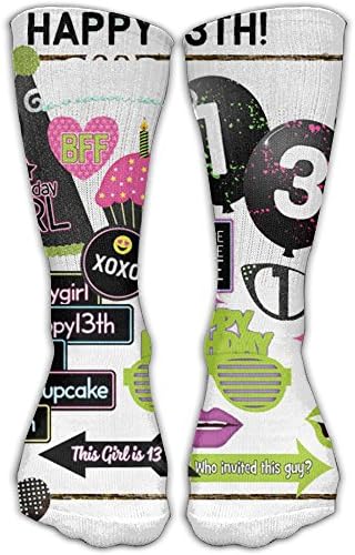 HAPPY 13TH BIRTHDAY Man Women's Dress Socks Funny Badminton Comfort Moisture Wicking Non Slip Sock Shoe Size 6-10