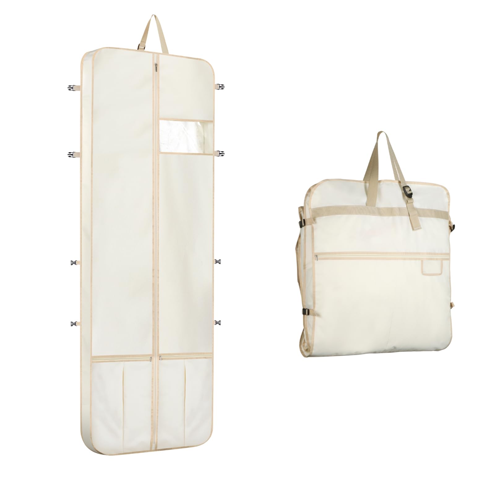 Univivi Wedding Dress Bag, 72" Dress Bags Covers Long Bridesmaid with 4 Zip Pockets Dress Covers Travel Garment Bags Full Length with Adjustable Handles Dress Carriers for Women for Travel-Beige